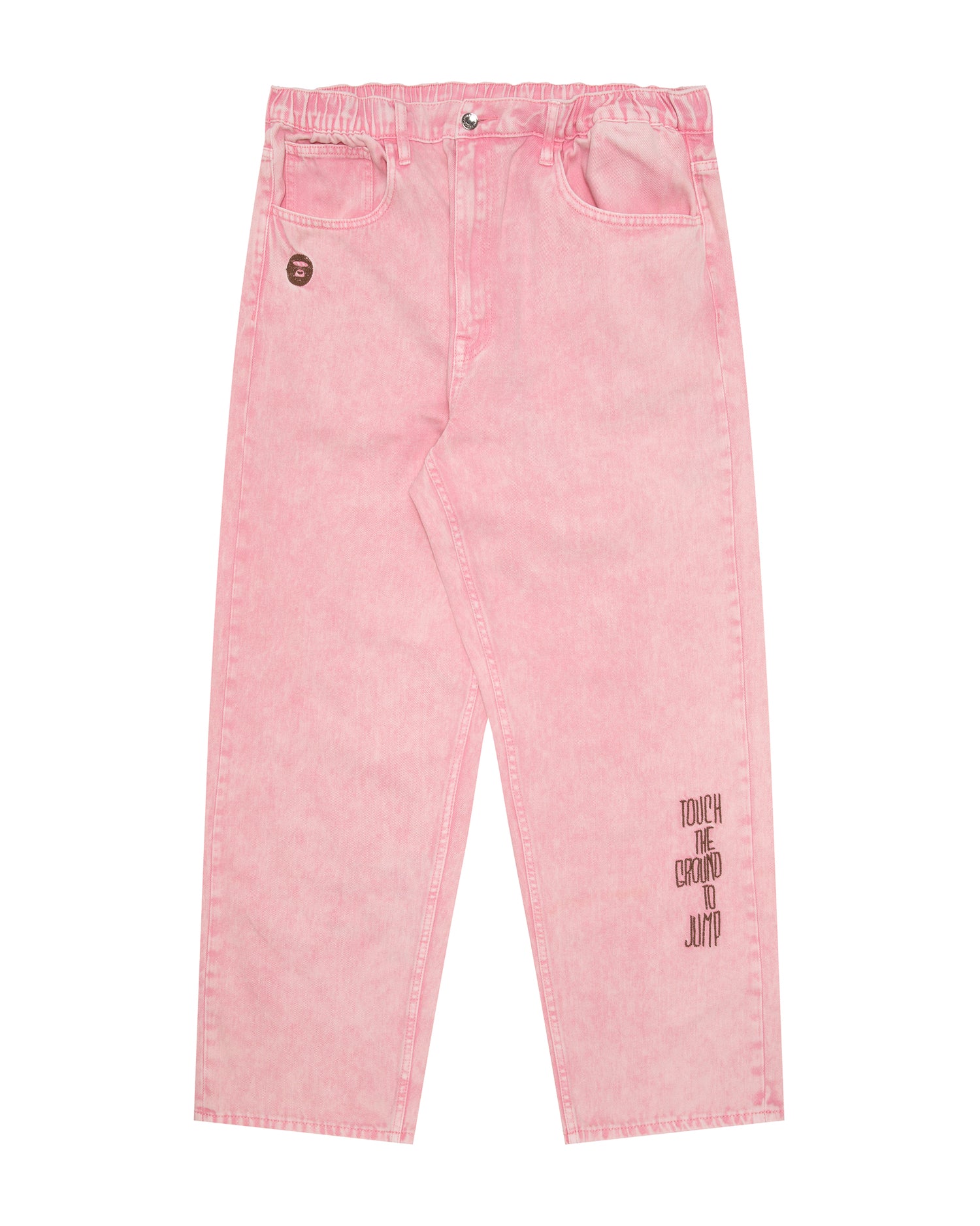 Moonface embroidered denim pants