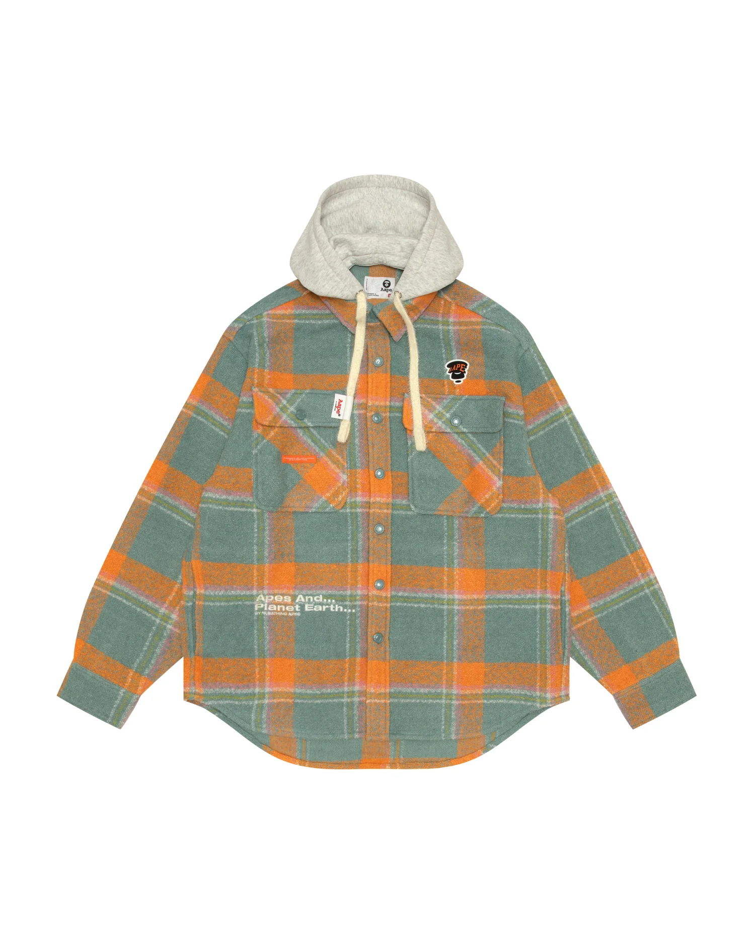 Check hooded button down jacket